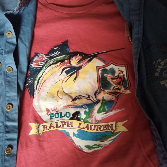 Ralph lauren marlin hook reel denim tshirt xxl - Picture 2 of 5